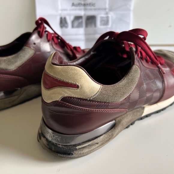 Authenticated Louis Vuitton Burgundy Suede Run Away Sneakers Men's Size 8/US 9 - Picture 7 of 16